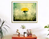 Dandelion Art, Yellow Print, Dandelion Photography, Flower Wall Art, Teal and Yellow, Home Decor, Yellow Abstract Art, Nature Print