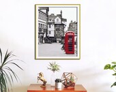 Edinburgh Druck, große Stadt Wandkunst, rot Telefon Box, schwarz-weiß-Fotografie, architektonische Druck, Urban, Telefonzelle, Schottland Kunst
