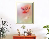 Coquelicot Art, Art mural corail, Pastel, corail Home Decor, rouge, Art Floral, impression de la Nature, salle de séjour, décoration murale, sticker coquelicot