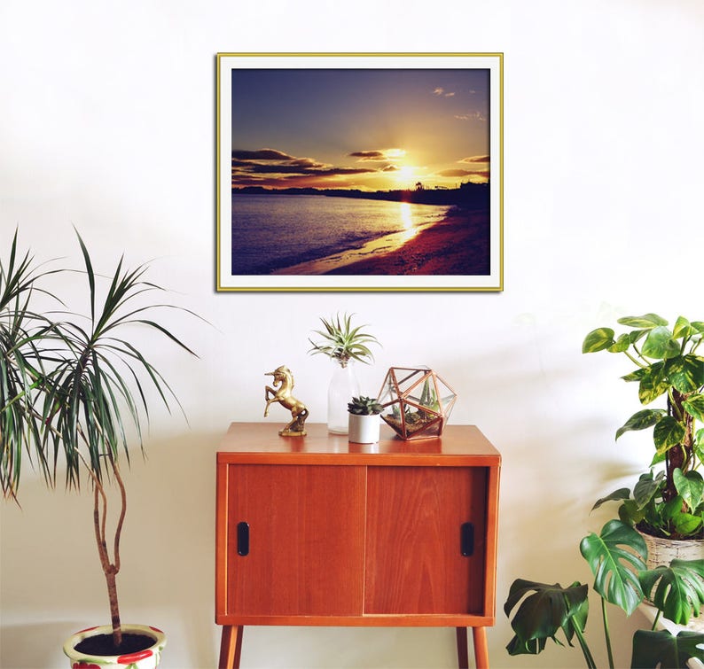 Abstract Purple /& Gold Landscape /'Royal Sunset/' Contemporary Seaside Wall Decor