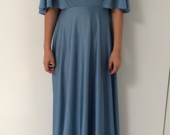 Vintage Angel wing Grecian gown 70's goddess gown formal boho batwing blue prom dress