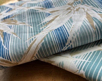 Vintage Bamboo Lattice Queen flat sheets,2 queen flat tropical leafy striped lattice bamboo sheet fabric white blue beige tones Springmade
