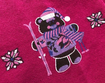 Vintage Teddy Bear sweatshirt 90s skiing teddy bear whimsical retro winter bear ski graphic theme snowflake sweatshirt