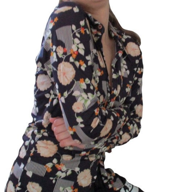 Vintage Flower Power blouse 70s hippie retro wall… - image 3