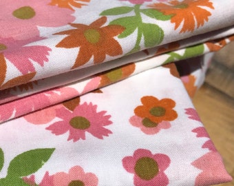 Vintage Flower Power Sheet set 70s floral pink orange Twin sheet set hippie mod floral bedding Sears Fantasia NOS