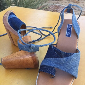 Pre-owned Blue Denim Formentera Ankle Strap Platform Wedge Sandals Size 36