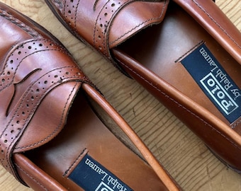 Vintage Ralph Lauren Leather Loafers, Men's Brown RL POLO Shoes 8.5B