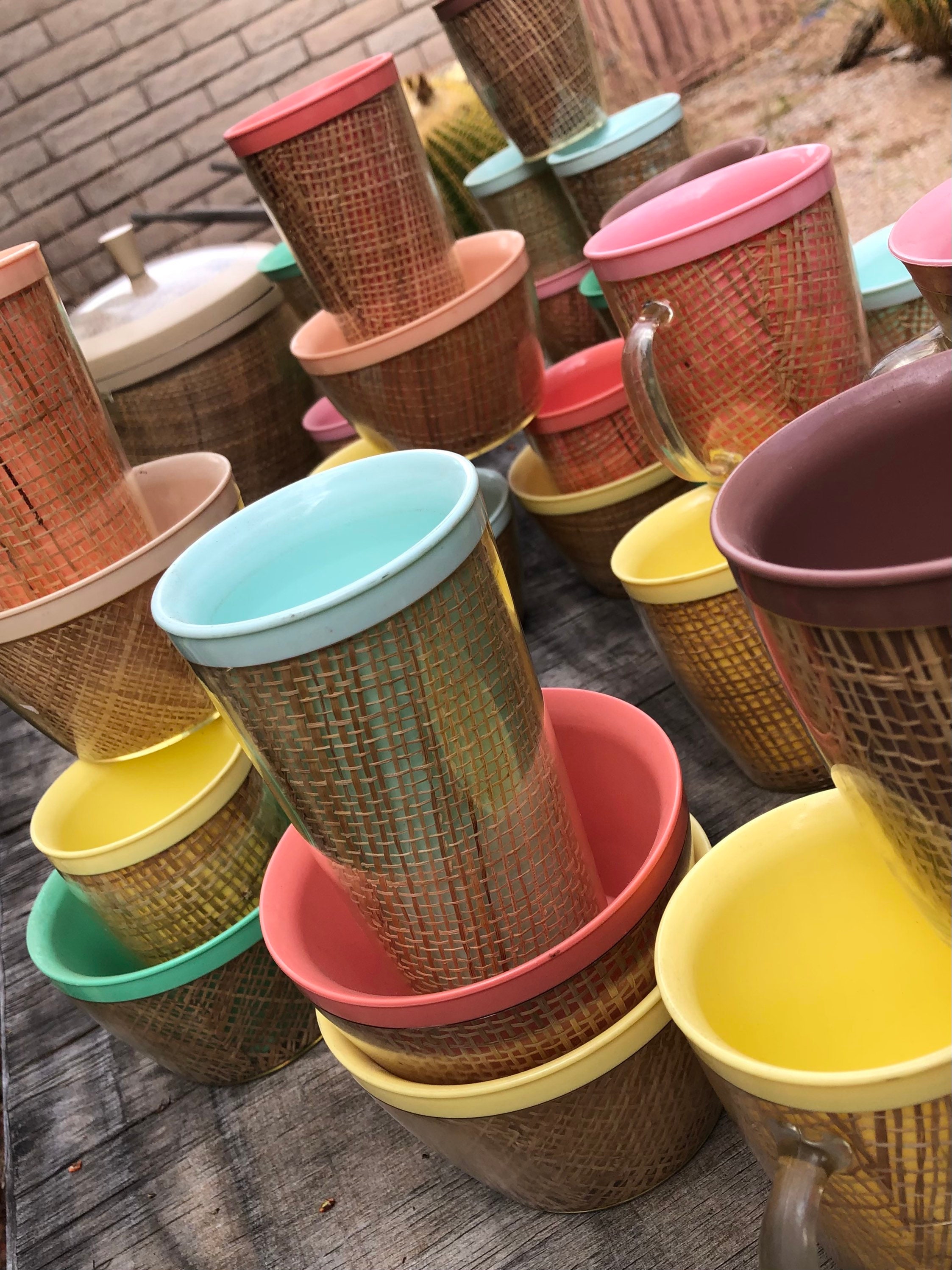 Vintage Raffiaware Set 36 Piece Raffia Ware Set Mod Serving Set