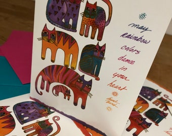 Vintage Laurel Burch notecards, 80s Retro cat Laurel Burch graphic cards, fantastic felines cats greeting cards SEE DETAILS