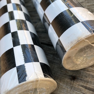 Vintage checkerboard contact paper, 90s black white check graphic drawer liner shelf paper wallpaper, 2 double rolls Boardwalk pattern NOS