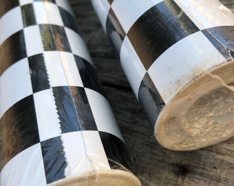 Vintage checkerboard contact paper, 90s black white check graphic drawer liner shelf paper wallpaper, 2 double rolls Boardwalk pattern NOS