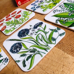 Vintage botanical coaster set Mod barware accessory Vera Neumann STYLE 70s flower power melamine coasters set of 6 Italy for Lillian Vernon