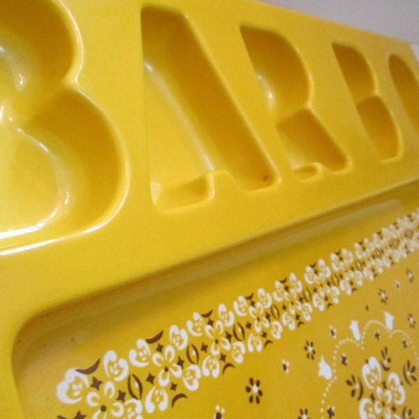 Mod barbecue serving tray picnicware camping gear barbecue patio pool party tray bandana print Hippie mustard yellow divided serving tray