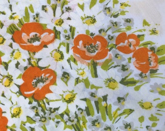 Vintage botanical sheet set, Vera Neumann STYLE Floral Bedding, yellow orange daisy butterfly cottage core double flat+fitted READ DETAILS