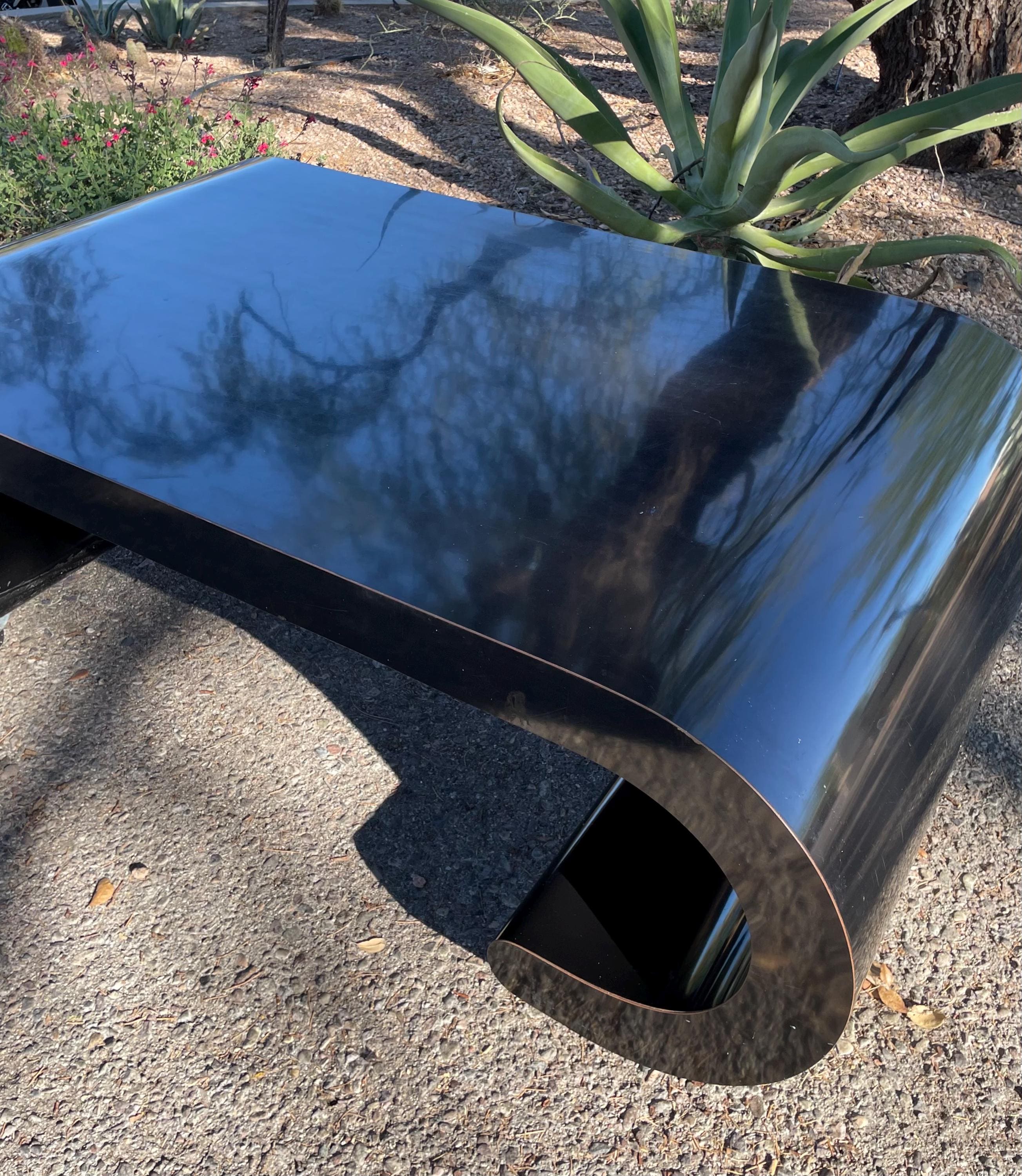 Vintage Waterfall Coffee Table, Black Lacquer Laminate 80s Ello