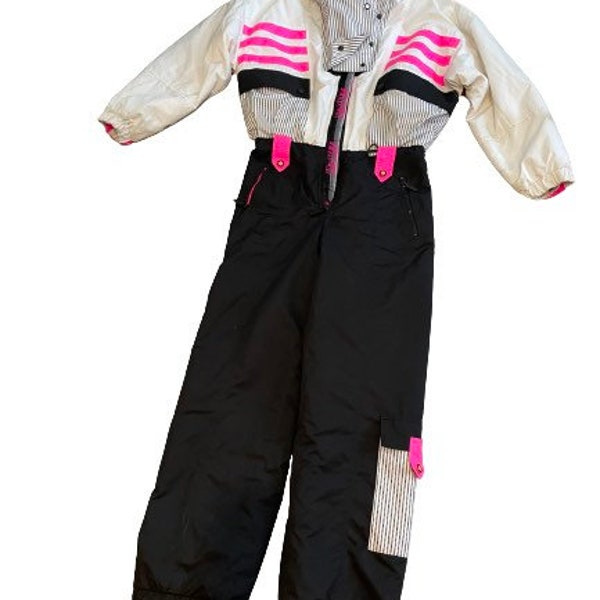 Traje de esquí vintage, Tyrolia de Head, traje de nieve de los años 70, con rayas blancas, negras y fucsias, para snowboard, motonieve y esquí. LEER DETALLES
