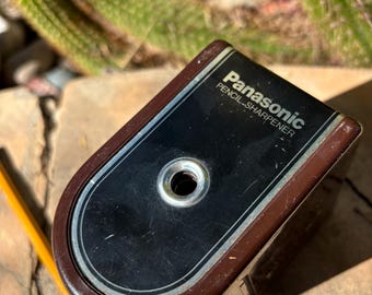 Vintage Panasonic pencil sharpener, mod space age battery operated chocolate brown pencil sharpener Panasonic Japan