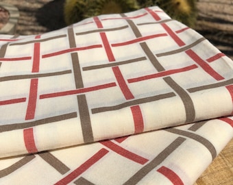 Vintage geometric striped pillowcase pair plaid stripe brown rust king graphic grid pillowcases retro bedding Tastemaker NOS