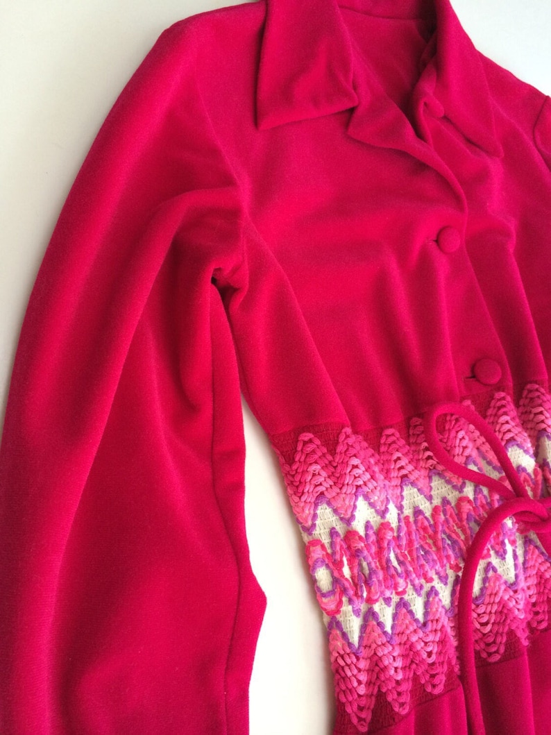 Red dress Velvet Hostess gown velour evening wear duster Holiday dress At Home Wear by Van Raalte