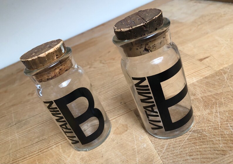 Vintage Typography Vitamin Jars Glass Apothecary Vitamin B and Etsy