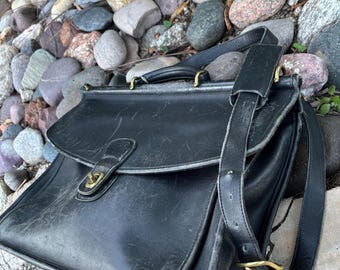 バッグ Vintage Coach 5266 Beekman Bag Black Vintage Coach Beekman 5266 Black Leather Briefcase Flap Messenger