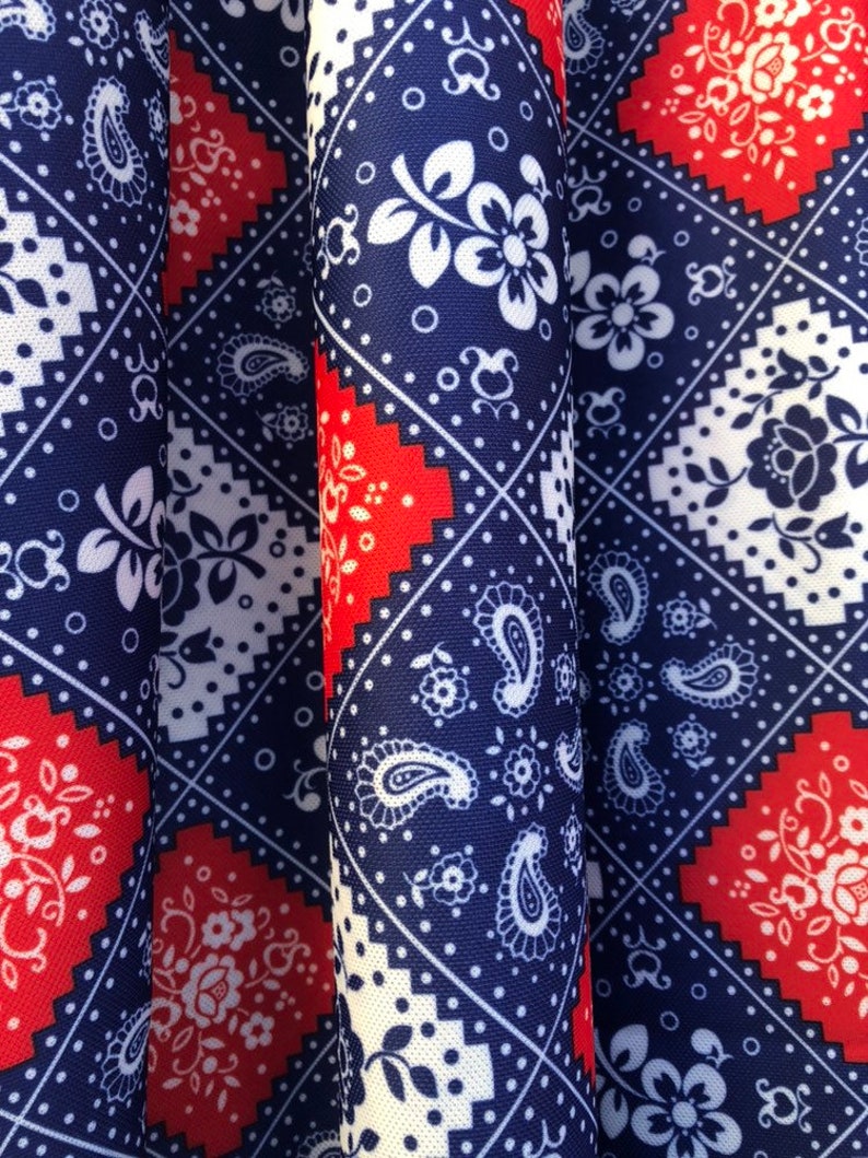 Vintage Bandana Fabric Patchwork Fashion Fabric Red White Blue Etsy