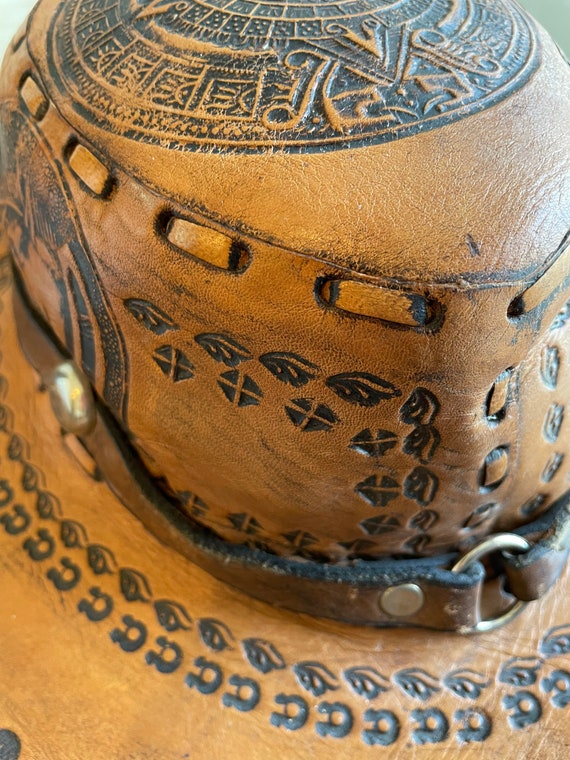 Vintage cowboy hat tooled laced leather cowboy ha… - image 3