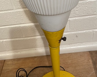 Vintage yellow torchiere table lamp mod metal stick lamp and corrugated glass shade 1970's torchiere fluted glass lamp