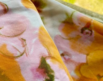 Vintage floral airbrush look sheet set, Gauguin + Monet STYLE orange pink mod floral Polynesian Impressionism double set No Pillowcase READ