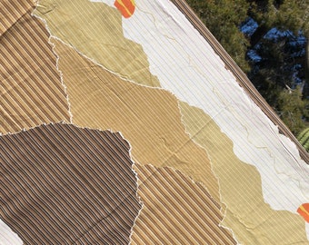 Vintage sunset Sheet set mountain skyline King sheet set 70s sun skyline graphic color block western scenery brown orange Tastemaker NOS