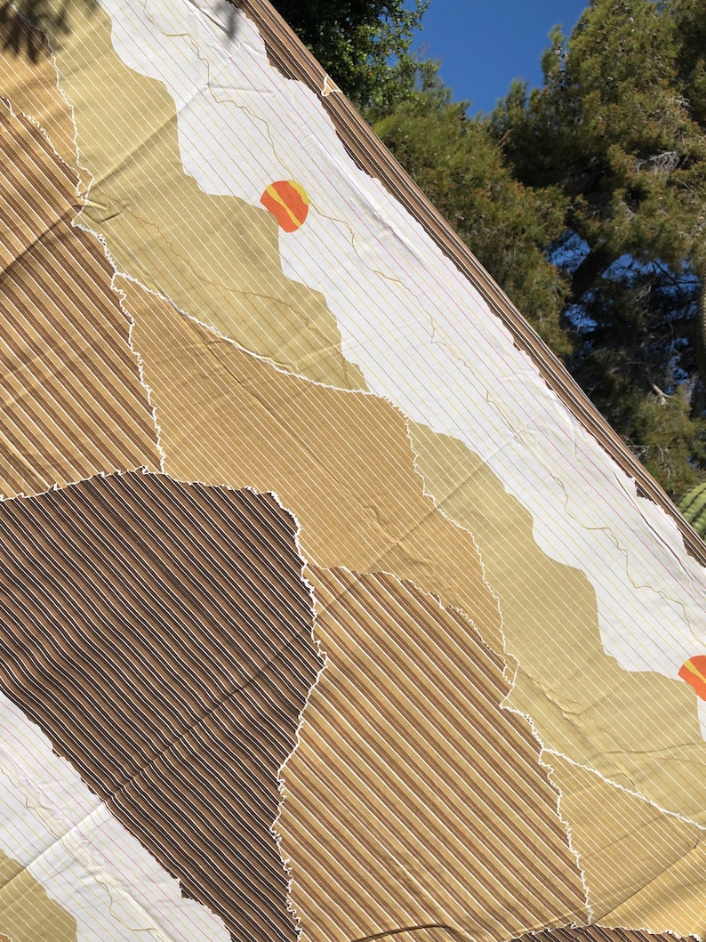 Vintage Sunrise Sunset Sheet set, mod mountain skyline King set, 70s sun moon skyline graphic color block western scenery Tastemaker image 1