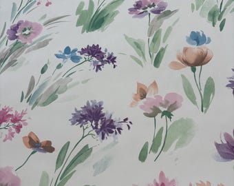 Vintage floral wallpaper roll, cottage core botanical wallpaper roll, flower power room decor Waverly double roll wallpaper NOS