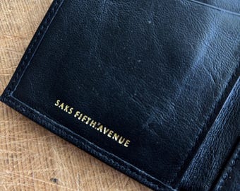 Vintage Saks Fifth Ave wallet, black trifold leather wallet, soft buttery Italian leather snap close trifold wallet READ
