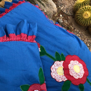 Vintage flower power pillow shams  ric rac patchwork Appliqué pillow covers floral polka dot king size pillow shams READ DETAILS AS is