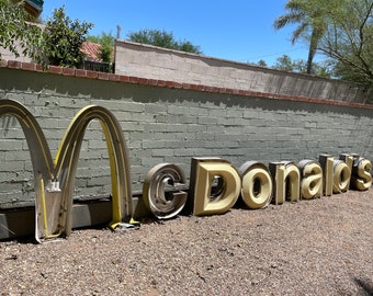 Vintage McDonalds sign, giant neon Industrial metal letter marquee style spellout 90s McDonalds exterior restaurant sign READ FULL DETAILS