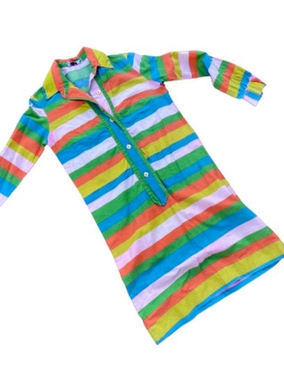 Vintage mod shirt dress 70s rainbow stripe cotton 