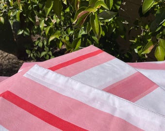 Vintage pastel striped Sheet Set, Pink Red graphic stripe Queen sheet set, 70s mod Striped Sears bedding READ DETAILS
