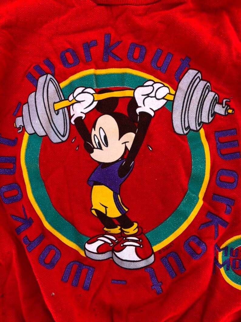 Vintage Mickey Mouse sweatshirt kids retro workout Mickey muscle Mouse shirt 80s Disney image 3