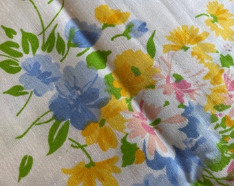 Vintage floral flat sheet pair, Vera STYLE botanical pink blue green yellow twin flat sheets, 2 floral garden sheets Cannon Monticello NOS