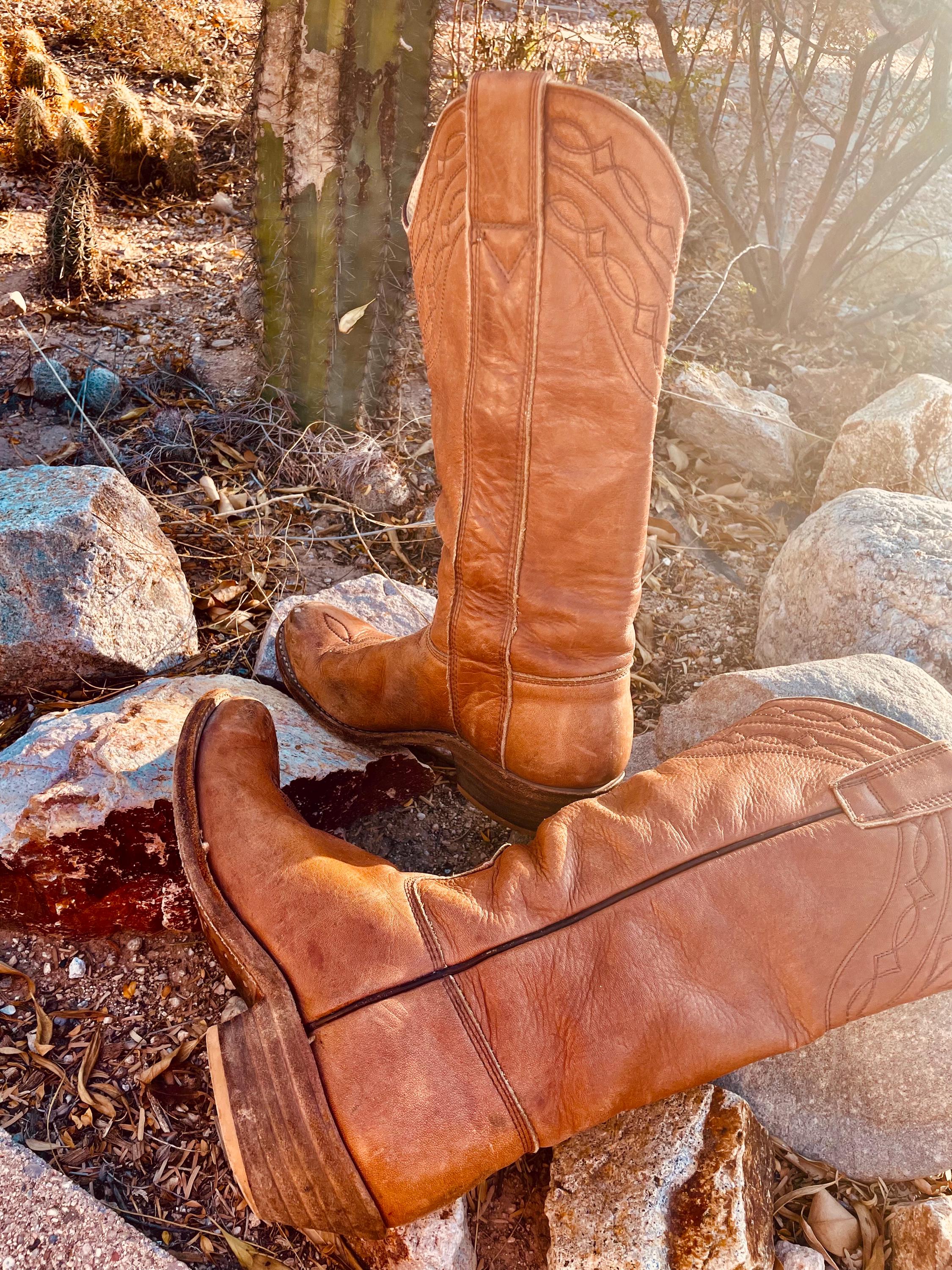 Vintage Cowgirl Boots 70 Stewart Boot Co Carmel Brown Mid  display picture 2