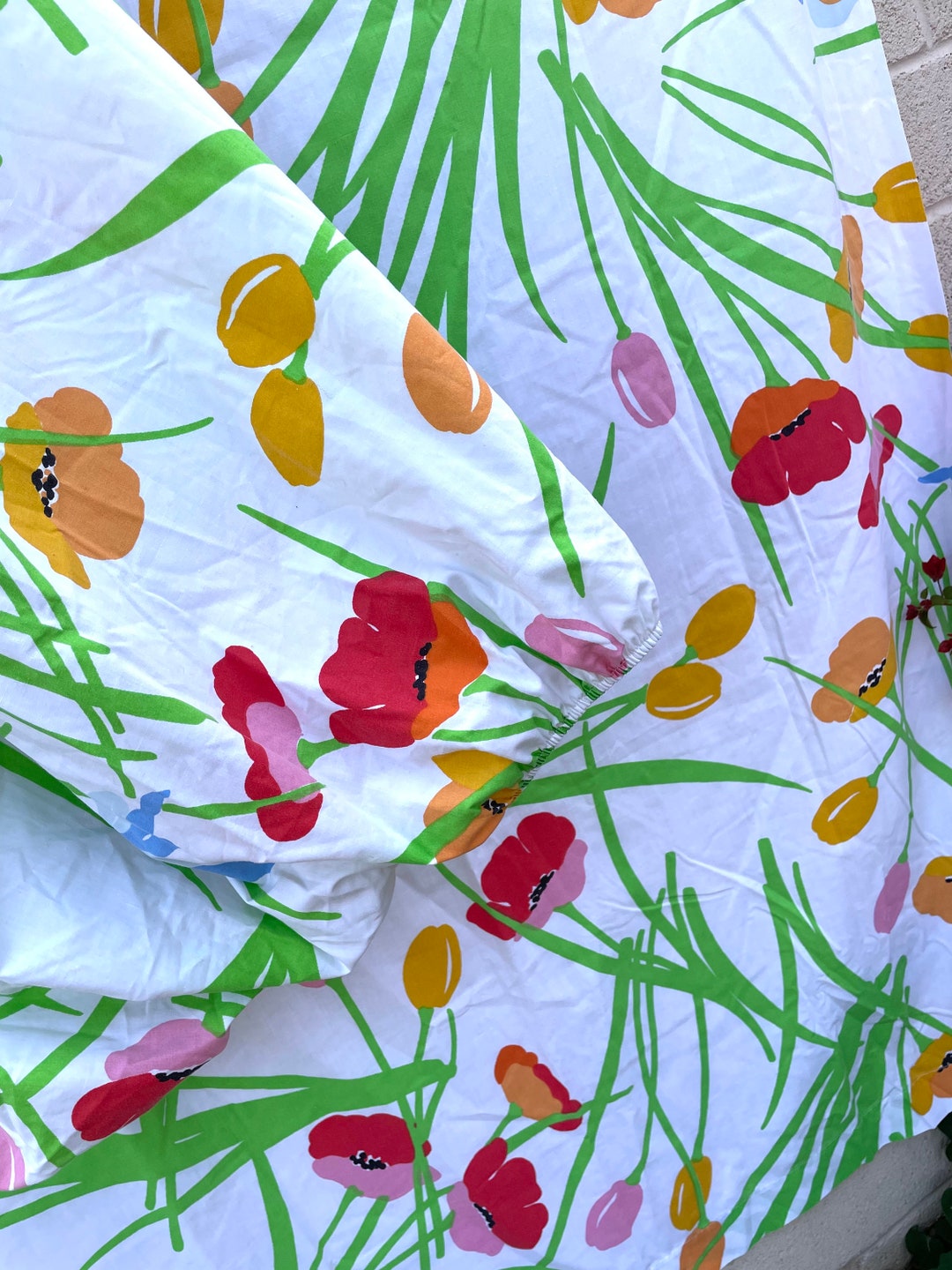 Vintage Flower Power Full Sheet Set Mod Marimekko STYLE Floral Graphic ...