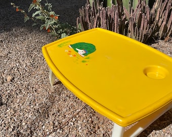 Vintage snack tray folding laptop tray,  Blisscraft of Hollywood mod yellow plastic tv tray, camping gear rv Kartell STYLE tray READ DETAILS