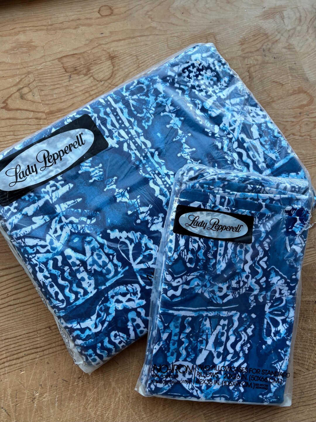 Vintage Primitive Print Sheet Set, Lady Pepperell Mod Graphic 70s Blue ...