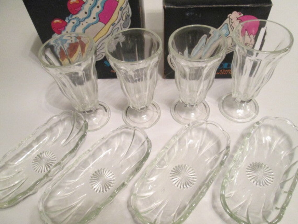 Vintage Pop Art Anchor Hocking Ice Cream Parfait Set Ice Cream Set