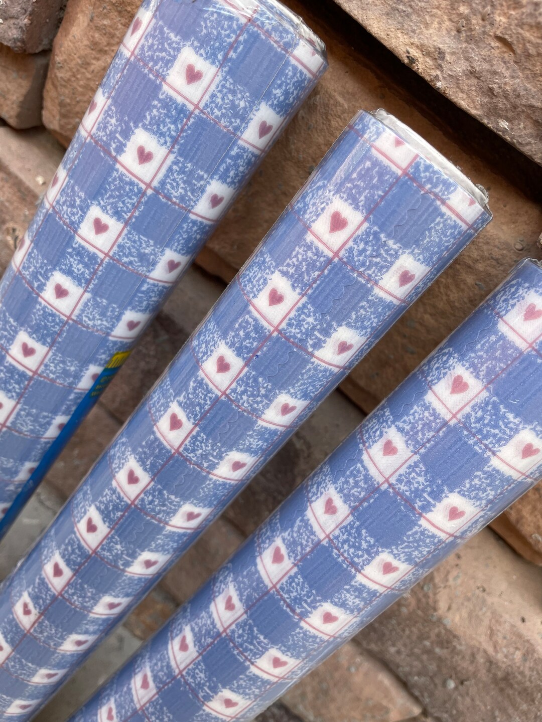 Vintage Gingham Contact Paper Red Hearts and Blue Gingham Shelf Liner