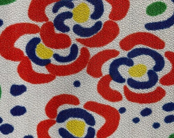Vintage flower power fabric,mod red vibrant blue yellow green Marimekko STYLE fashion fabric, floral graphic fashion fabric, 70s textile NOS