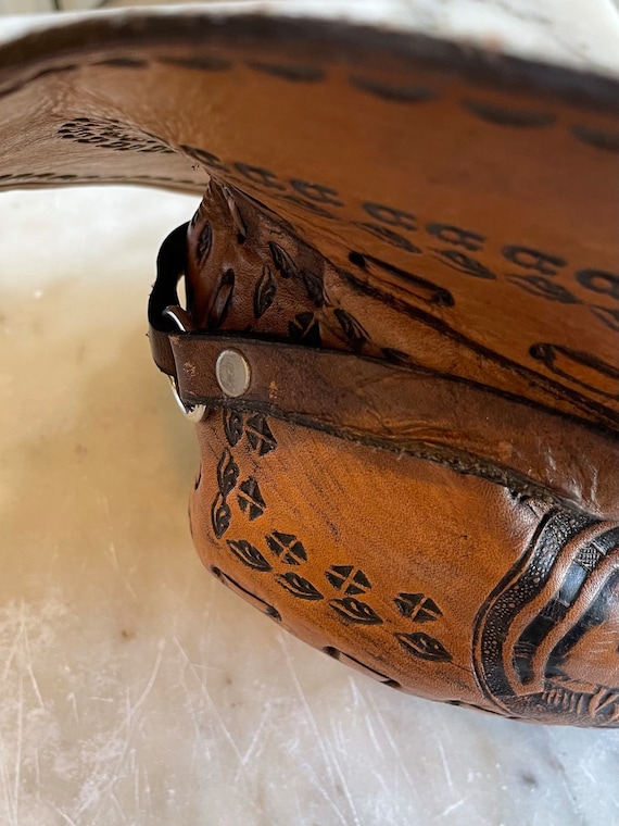 Vintage cowboy hat tooled laced leather cowboy ha… - image 4