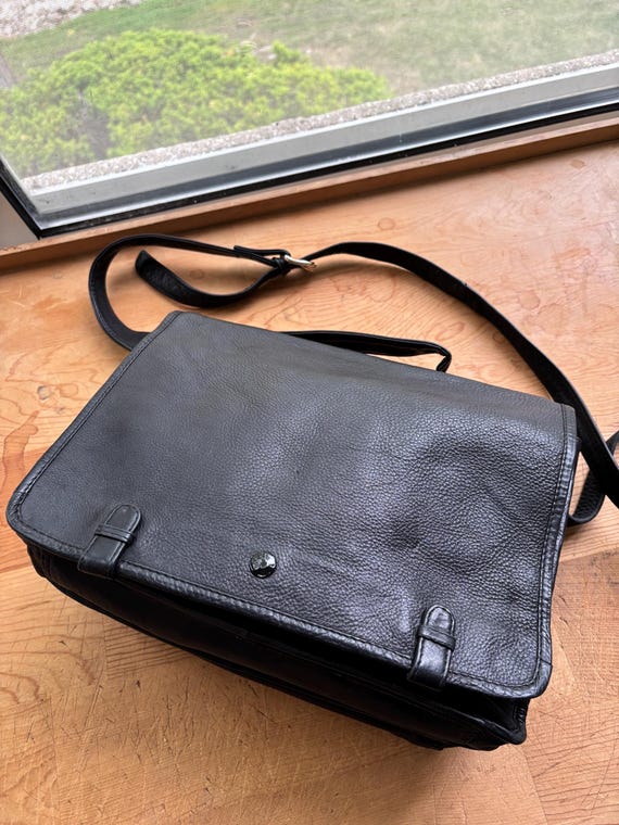 Vintage Leather crossbody laptop bag, black pebbled Leather messenger satchel briefcase bag, document lawyers bag briefcase unisex carryall