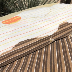 Vintage Sunrise Sunset Sheet set, mod mountain skyline King set, 70s sun moon skyline graphic color block western scenery Tastemaker image 3
