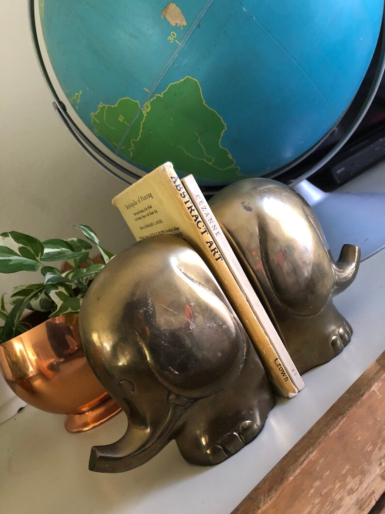 Vintage Brass Elephant Bookends Brass Bookend Pair Mid Century Etsy
